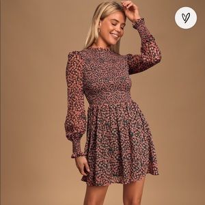 NTW Lulu’s Floral Forever Green and Pink Smocked Skater Dress Size Small